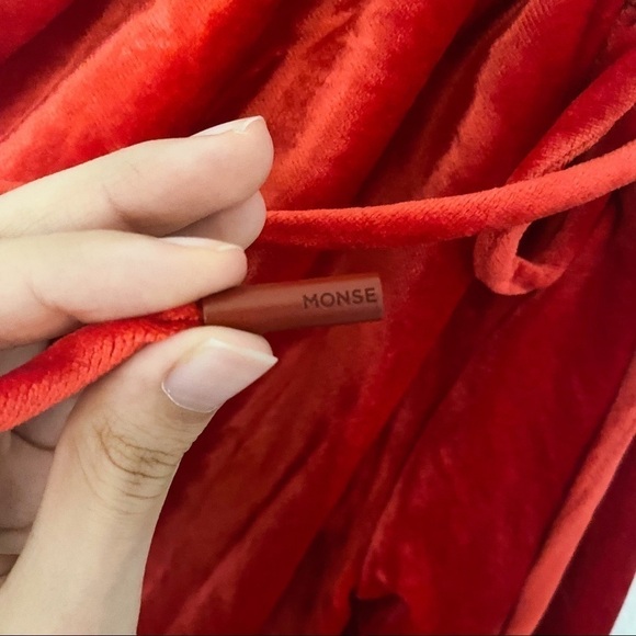 Monse Velvet One Shoulder Drawstring Asymmetric Dress Scarlet 4 NWT - Picture 7 of 16